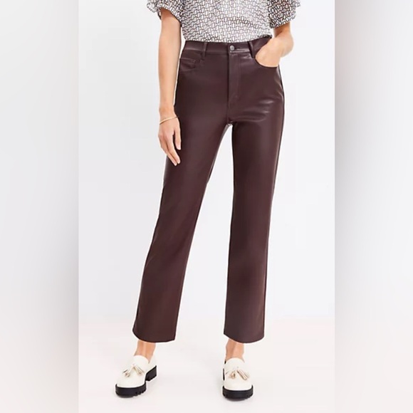 LOFT Pants - LOFT Chocolate Brown Faux Leather 5-Pocket Pants